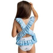 MEIA PATA -  Flower Print Cozumel Swimsuit - Blue