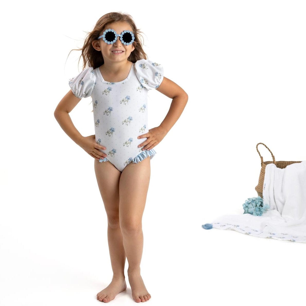 MEIA PATA -  Flower Print Coral Swimsuit - Blue