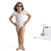 MEIA PATA -  Flower Print Coral Swimsuit - Blue