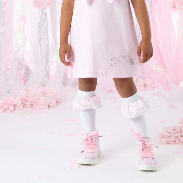 A DEE - Colette Heavenly Hydrangea Seersucker Frill Knee High Socks  - Bright White
