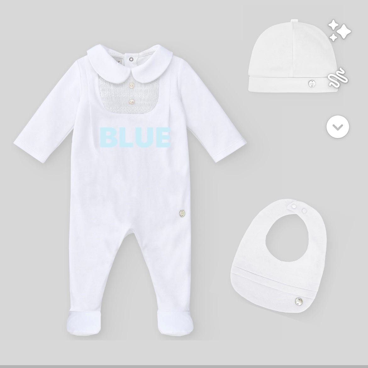 PAZ RODRIGUEZ - Peter Pan Collar Detail Baby Layette Set - Blue