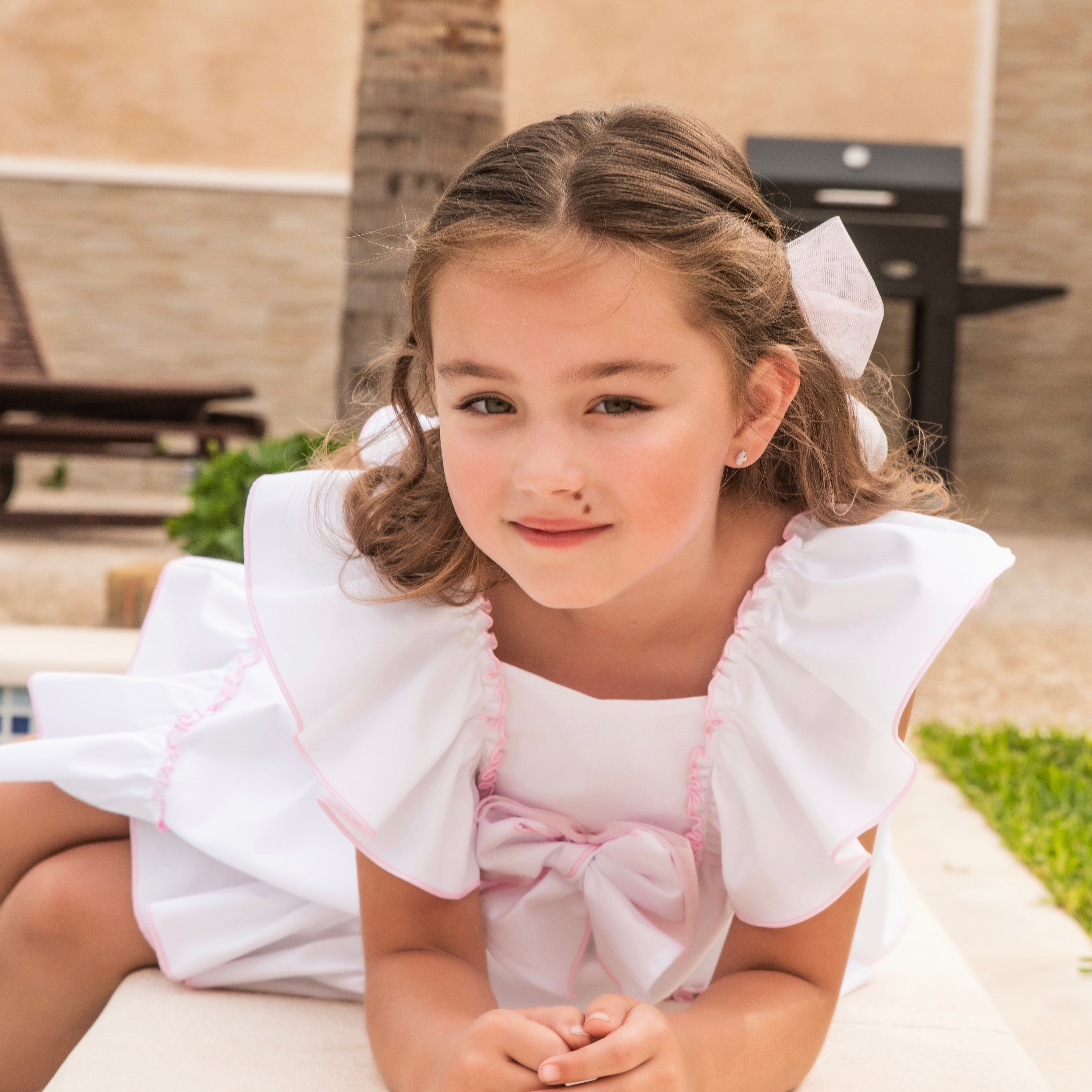 BABINE - Pink Piping Dress - White