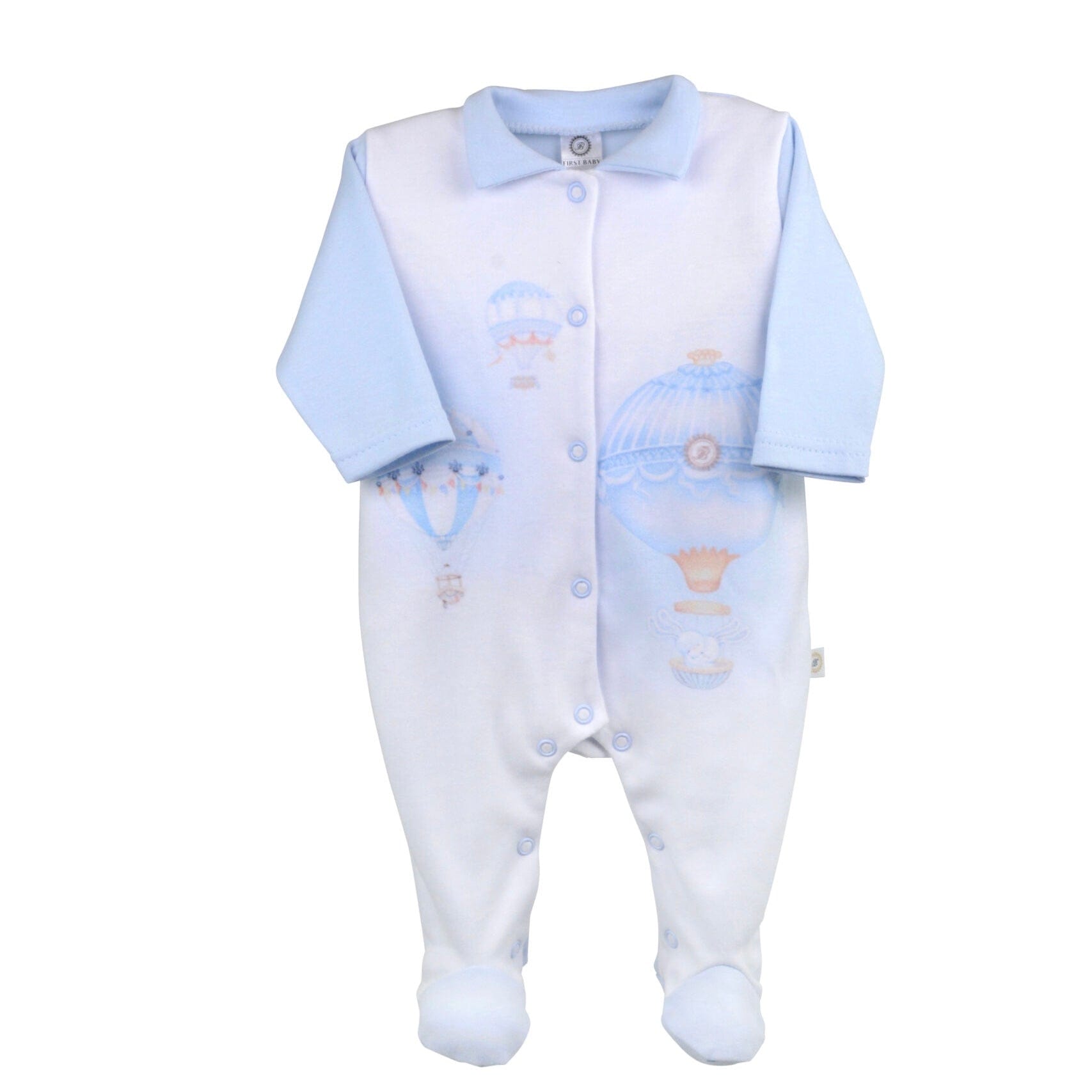 FIRST BABY - Hot Air Ballon Babygrow With Collar - Blue