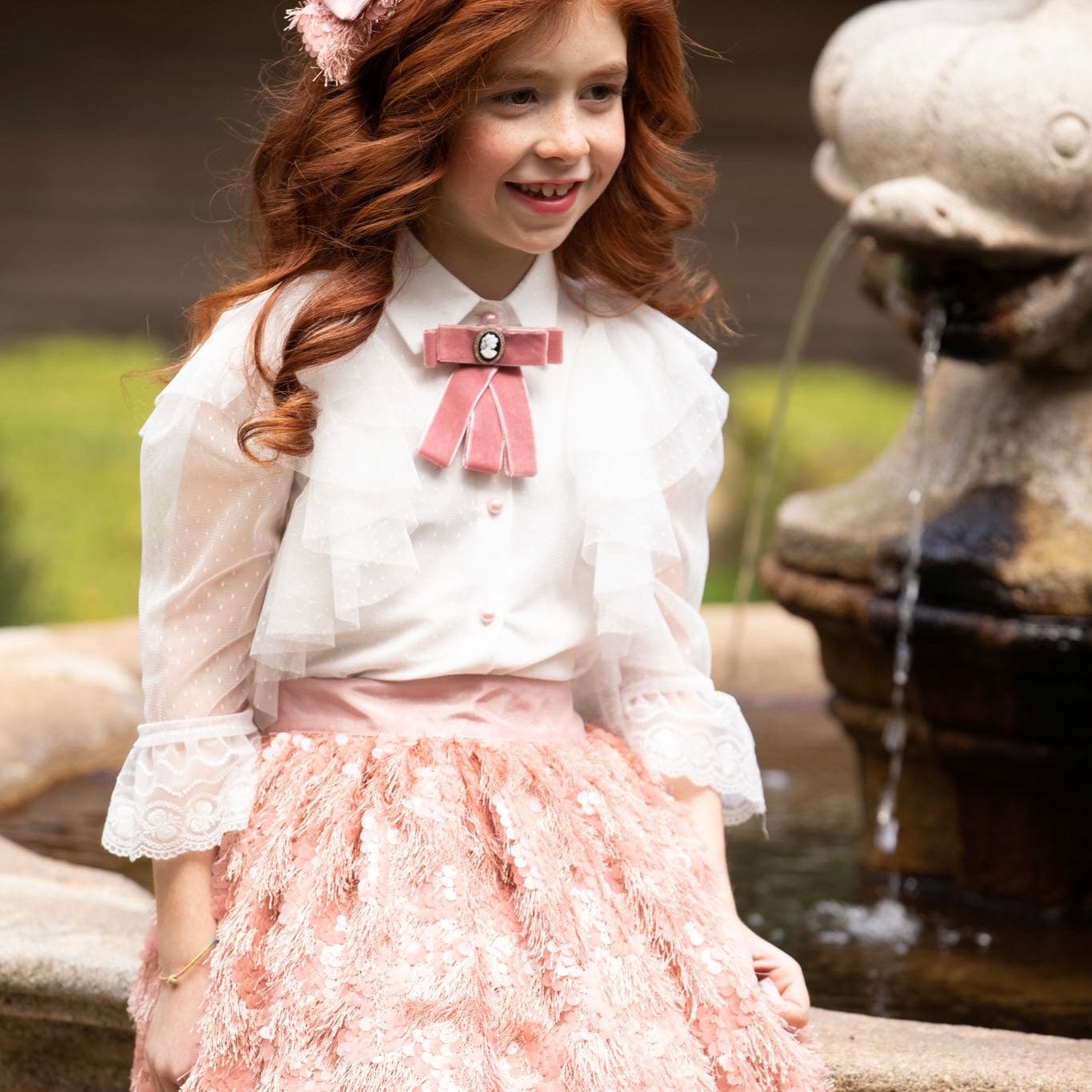 Piccola Speranza  -  Cameo Blouse Skirt Set  - Blush