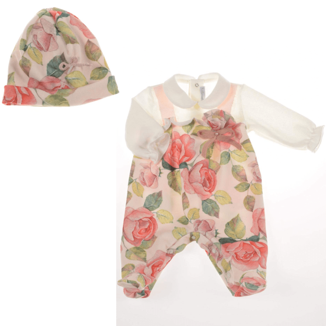 BARCELLINO - Rose Babygrow, Blanket & Hat Set - Cream