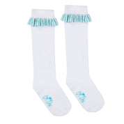 A DEE - Orlena Ocean Pearl Stripe Frill Knee High Socks - White