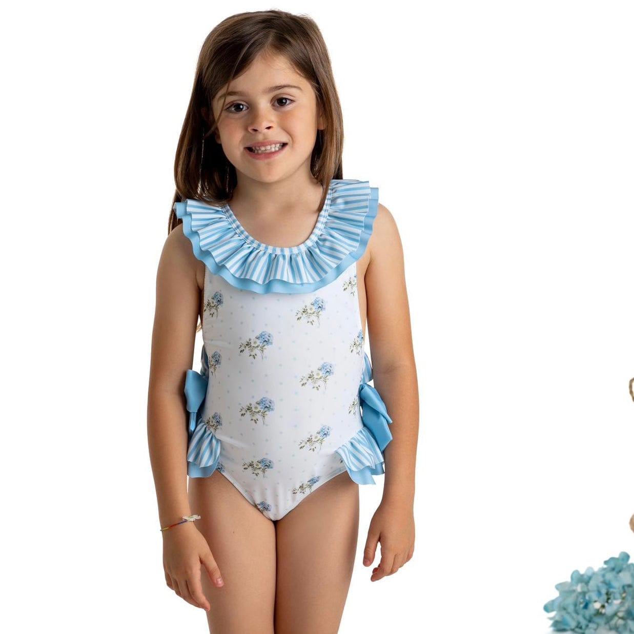 MEIA PATA -  Flower Print Cozumel Swimsuit - Blue