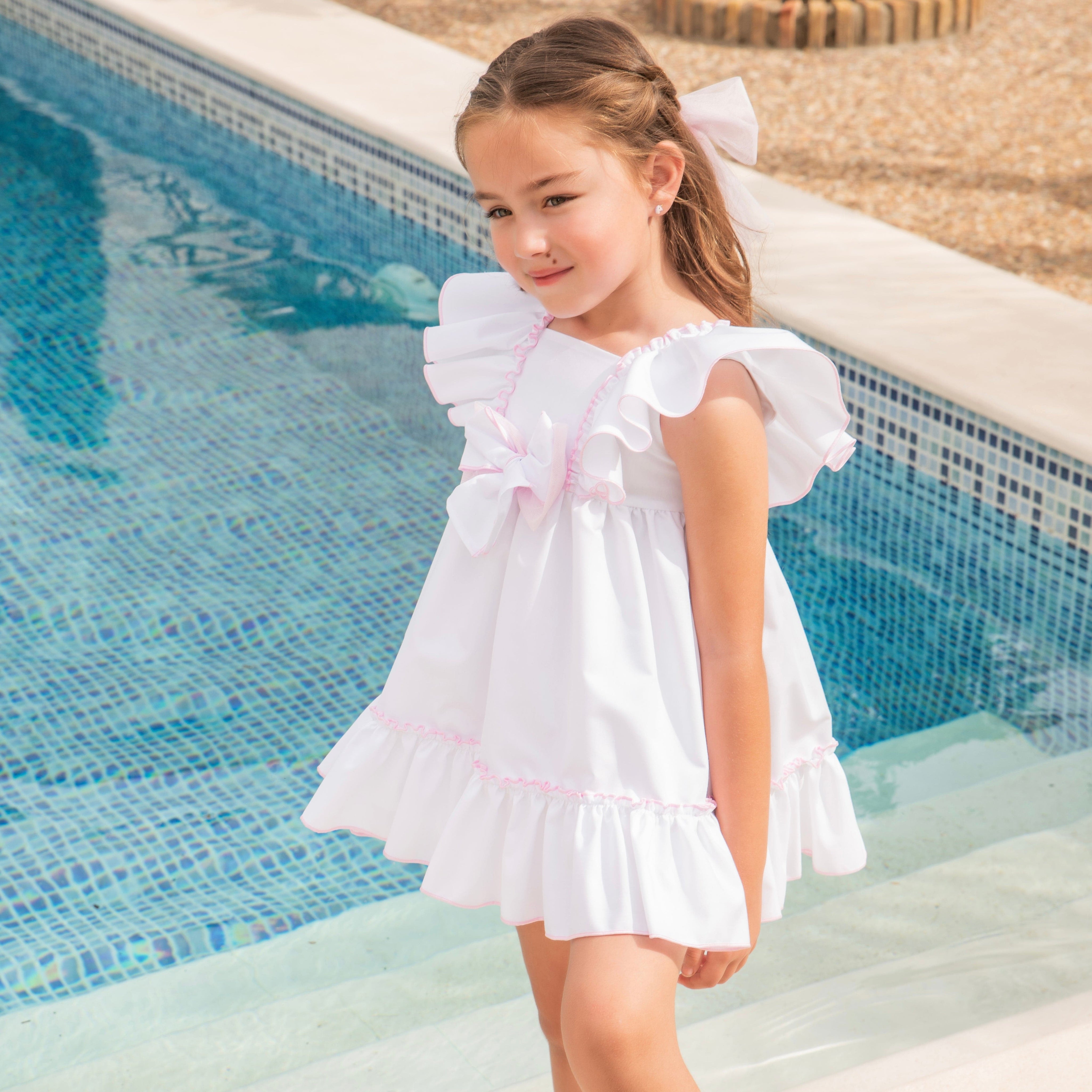 BABINE - Pink Piping Dress - White