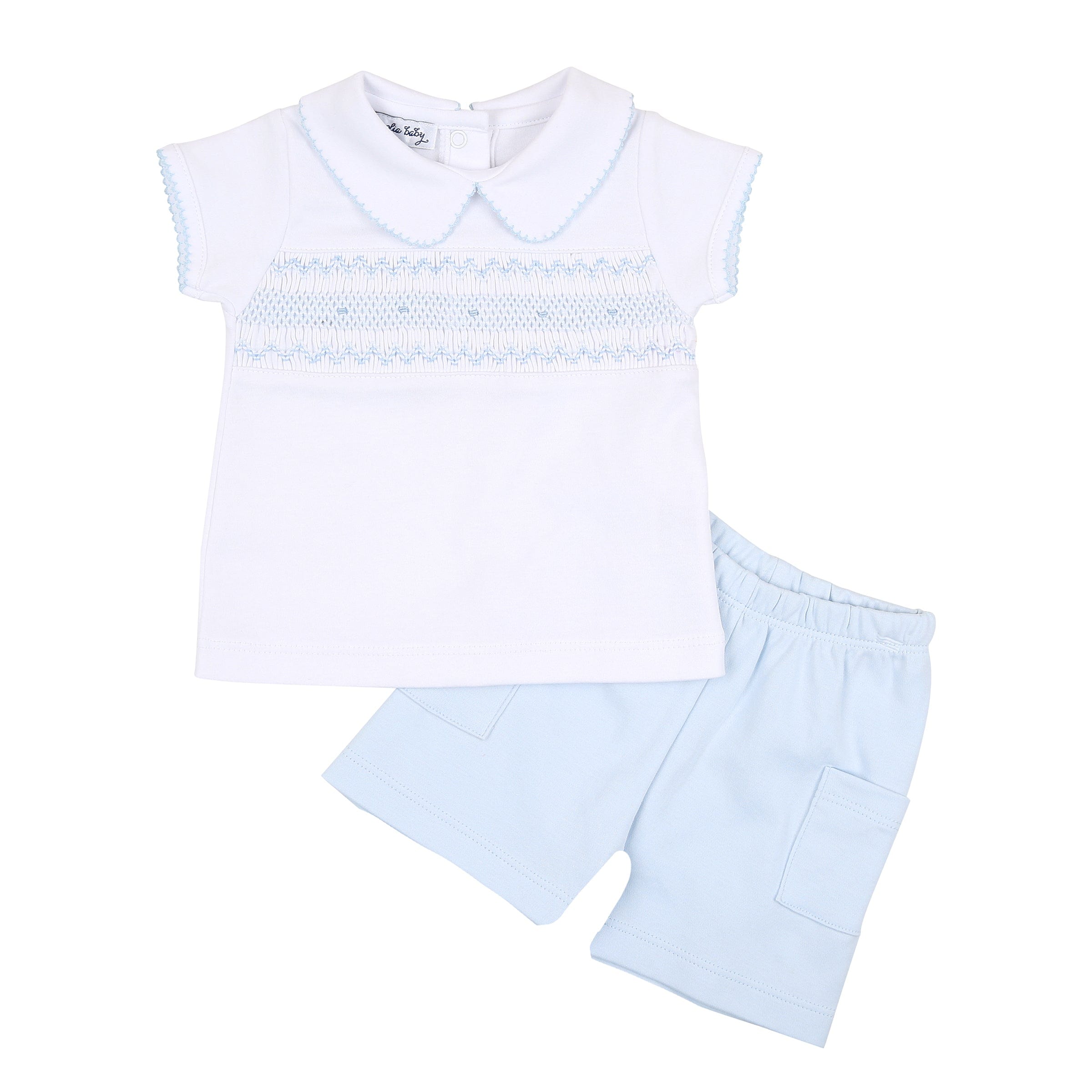 MAGNOLIA BABY - Kate & Luke Smocked Short Set - Blue
