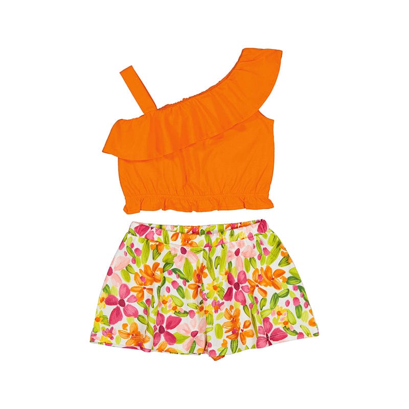 MAYORAL - Flower Crepe Short Set - Orange