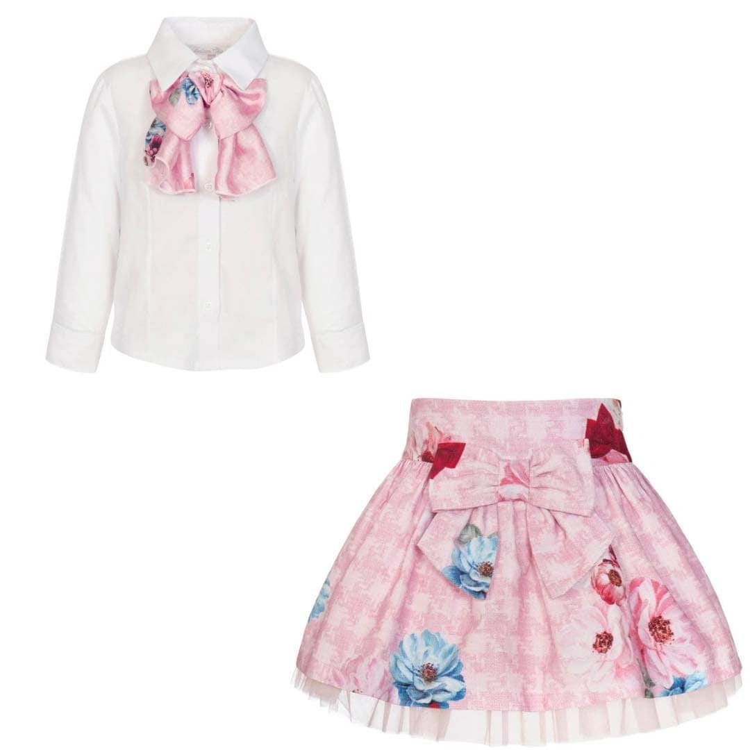 BALLOON CHIC - Dog Tooth Rose Skirt Set - Pink