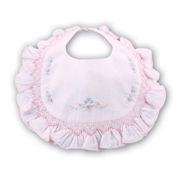 SARAH LOUISE  - Hand Embroidered Summer Bib - Pink