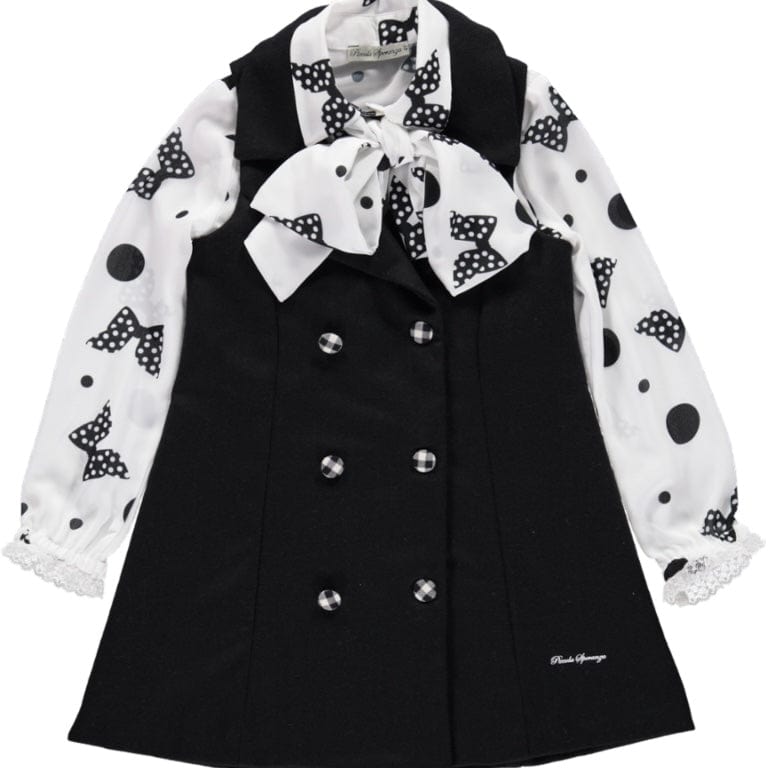 Piccola Speranza  - Polka Dot & Bow Pinafore Set - Black