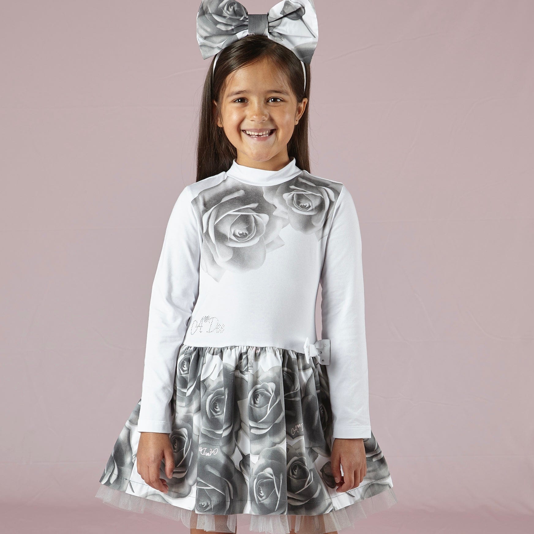 A DEE - Tabby Rose Print Mixed Dress - White