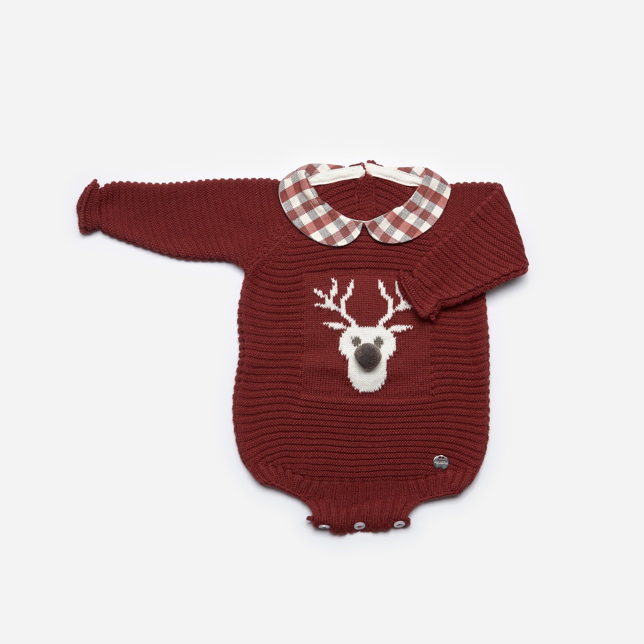 Juliana - Reindeer Knit Romper - Burgundy