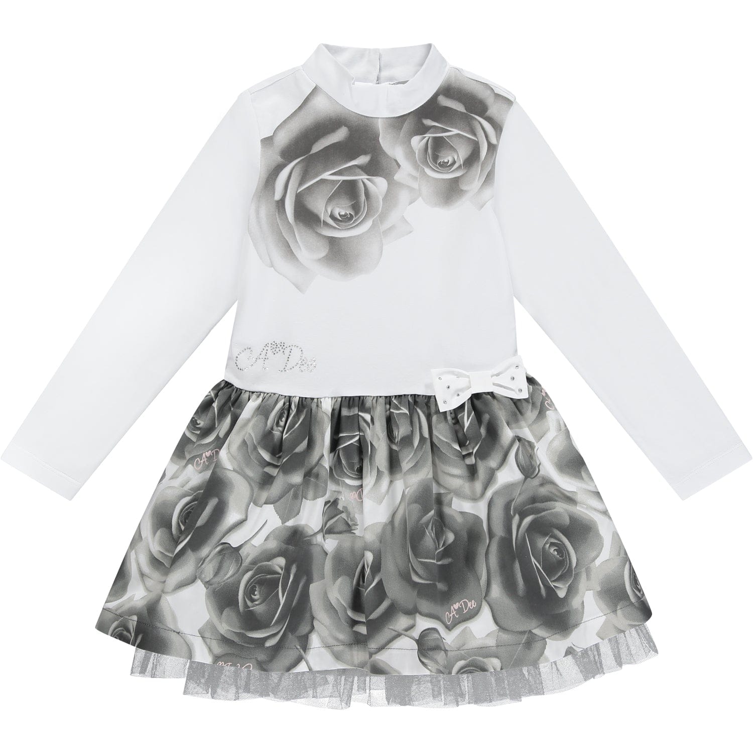 A DEE - Tabby Rose Print Mixed Dress - White