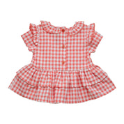 LITTLE A - Halo Pretty Polka Check Bloomer Set - Coral