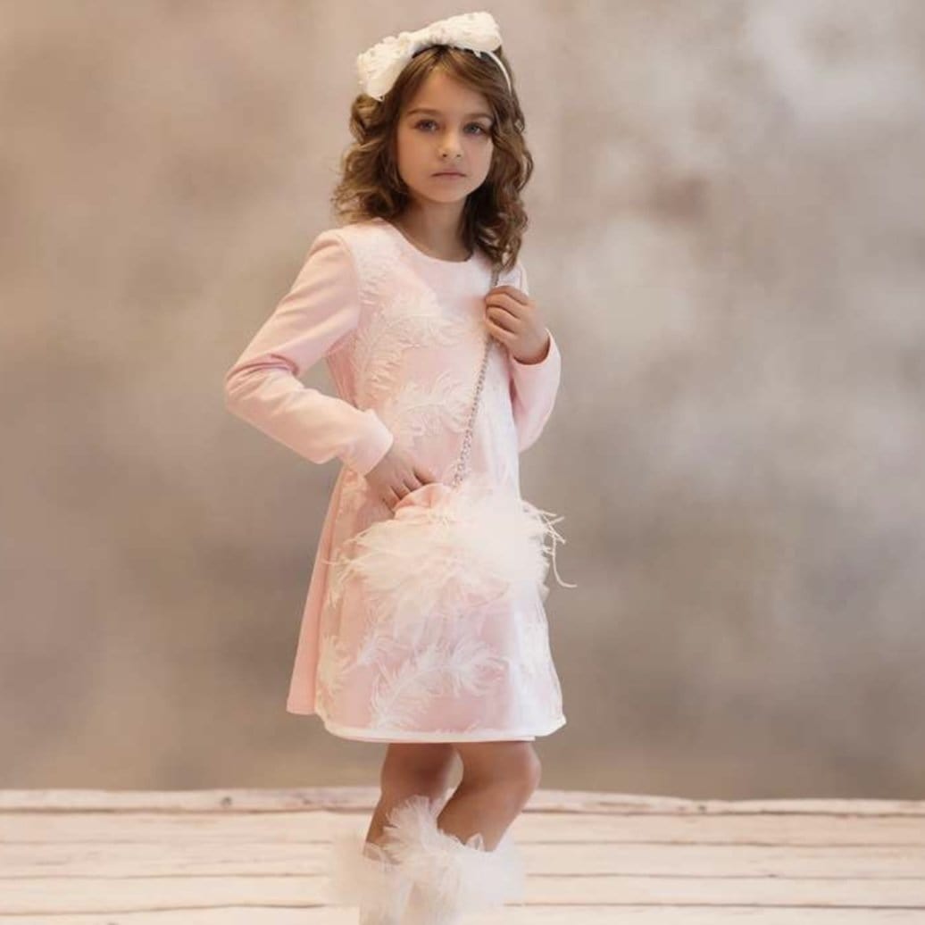 Daga - Feather A Line Dress & Bag - Pink