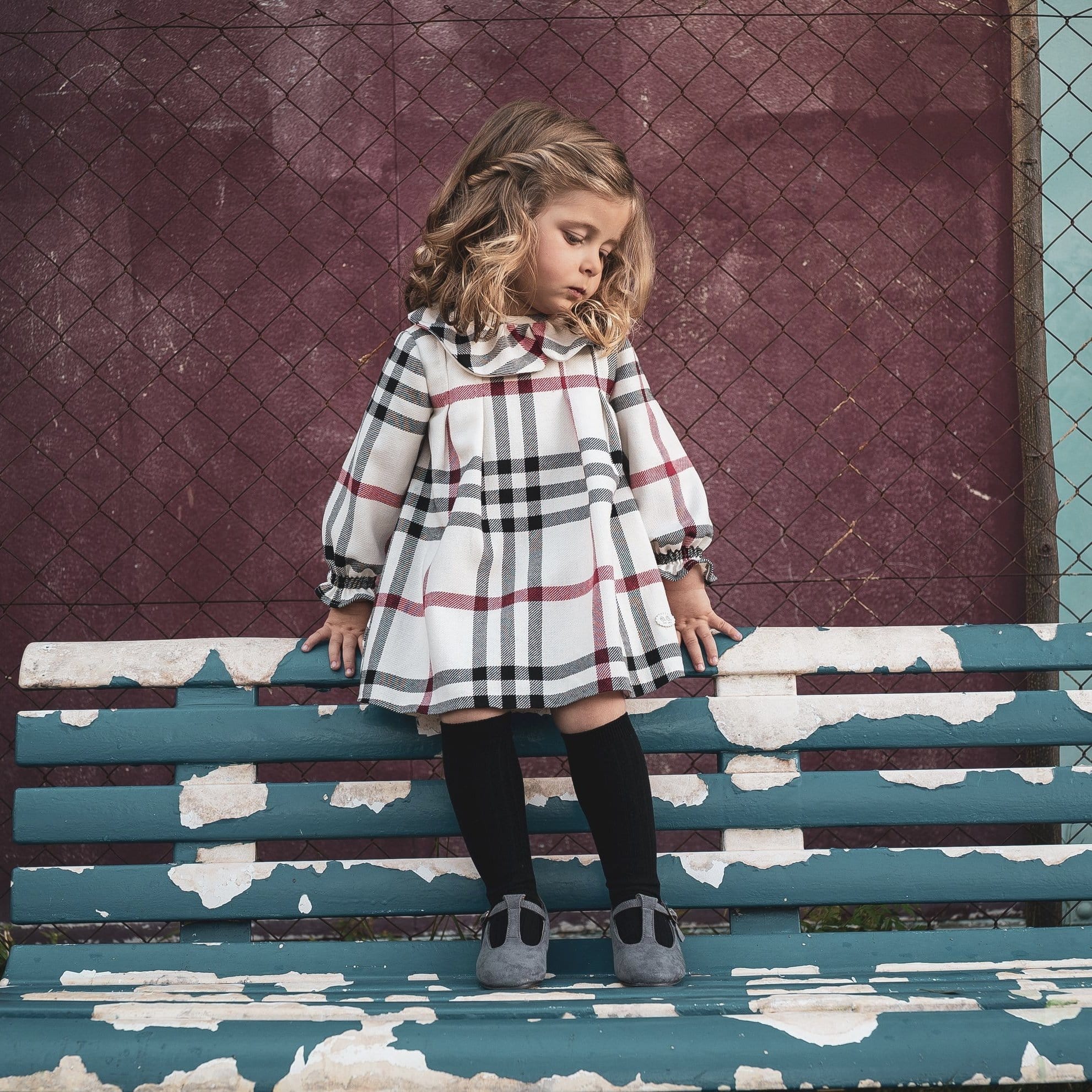 JOSE VARON - Check Baby Dress - Cream