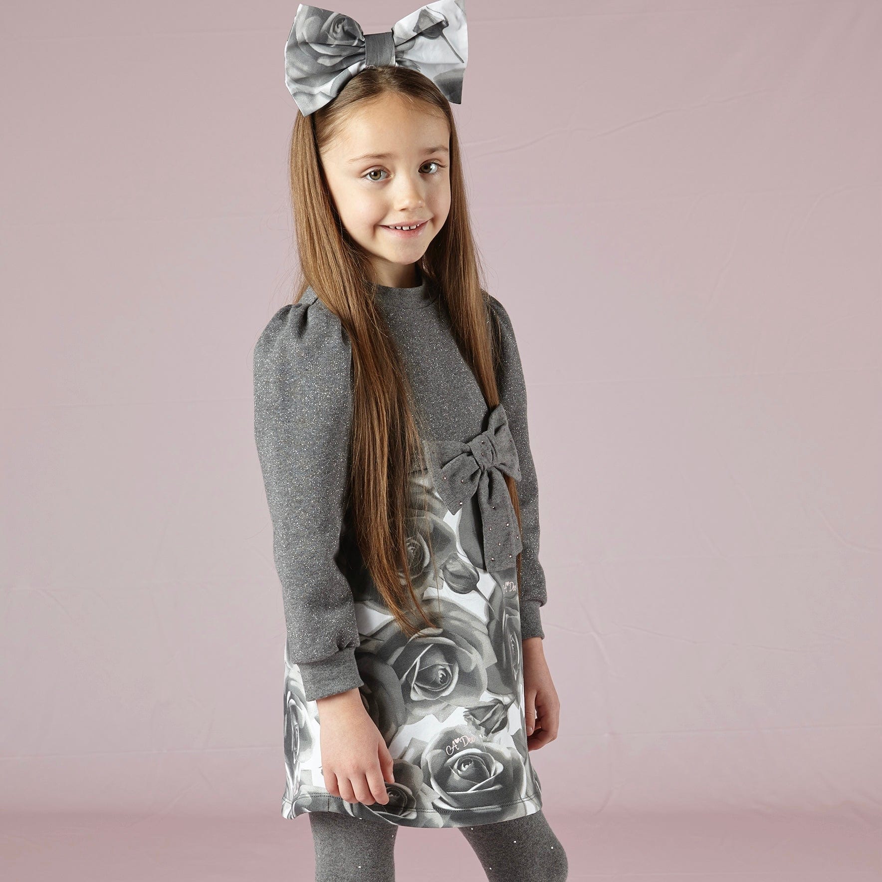 A DEE - Tiara Diamante Bow Rose Dress - Dark Grey
