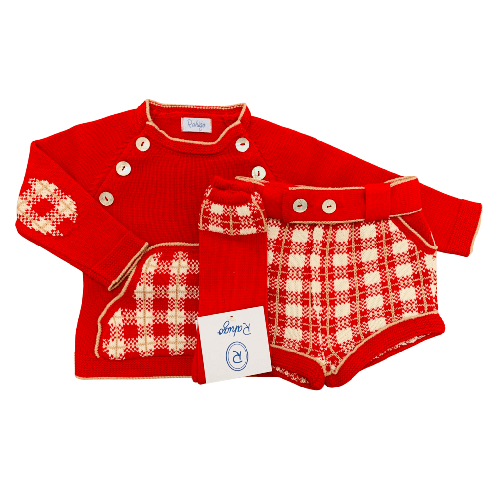 RAHIGO - Tartan Three Piece Short Set - Red / Cream