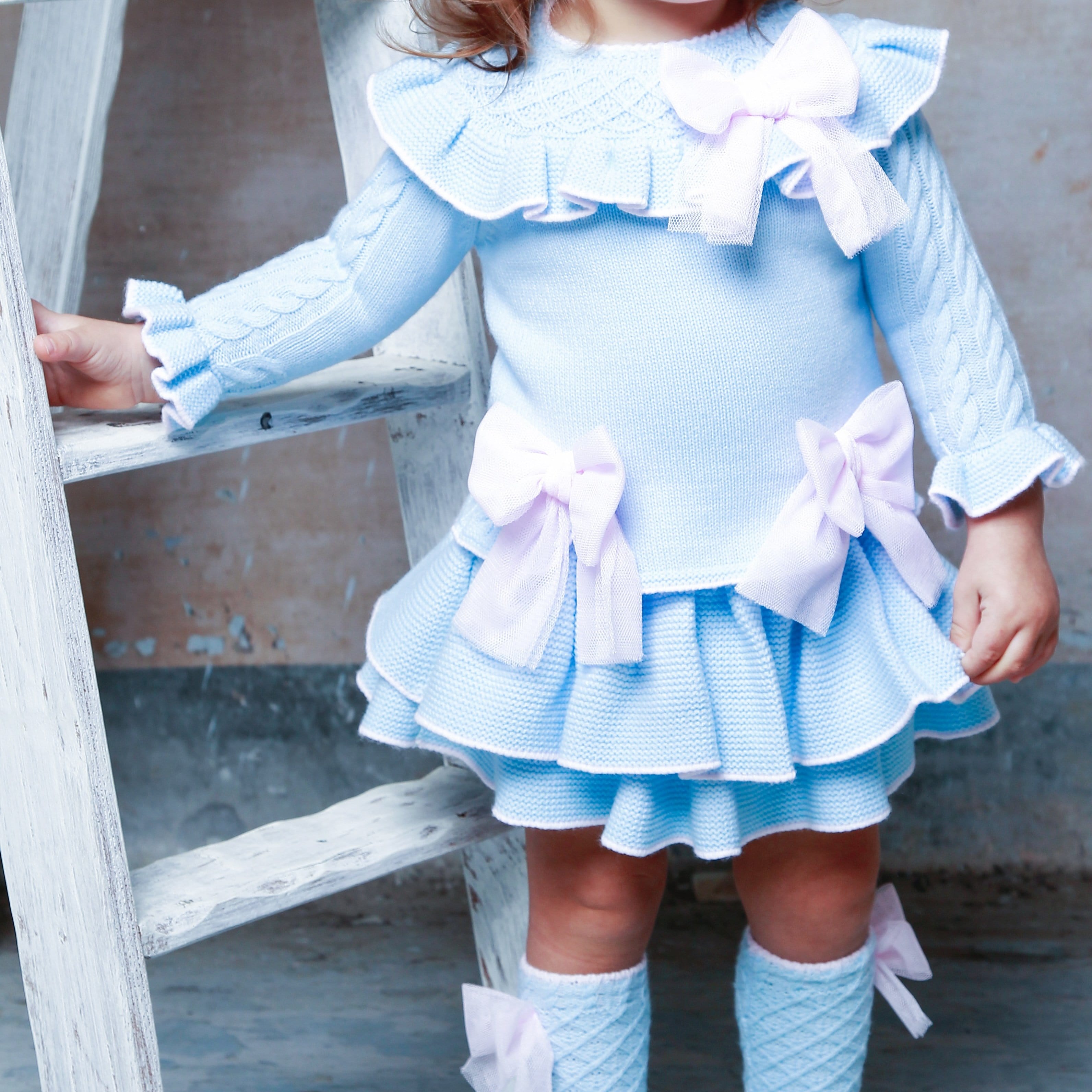 RAHIGO - Three Piece Set With Pink Tulle Bow - Blue