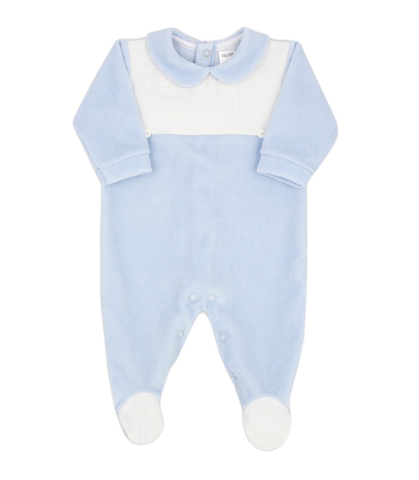 Rapife - Velour Bib Panelled Peter Pan Collar Babygrow - Blue