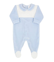 Rapife - Velour Bib Panelled Peter Pan Collar Babygrow - Blue
