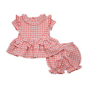 LITTLE A - Halo Pretty Polka Check Bloomer Set - Coral