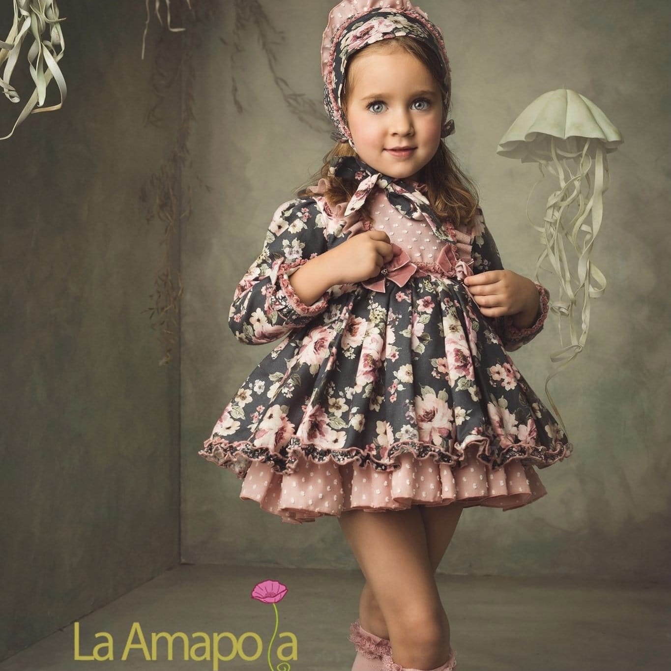 LA AMAPOLA - Martina Baby Dress & Bonnet - Black