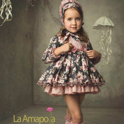 LA AMAPOLA - Martina Baby Dress & Bonnet - Black