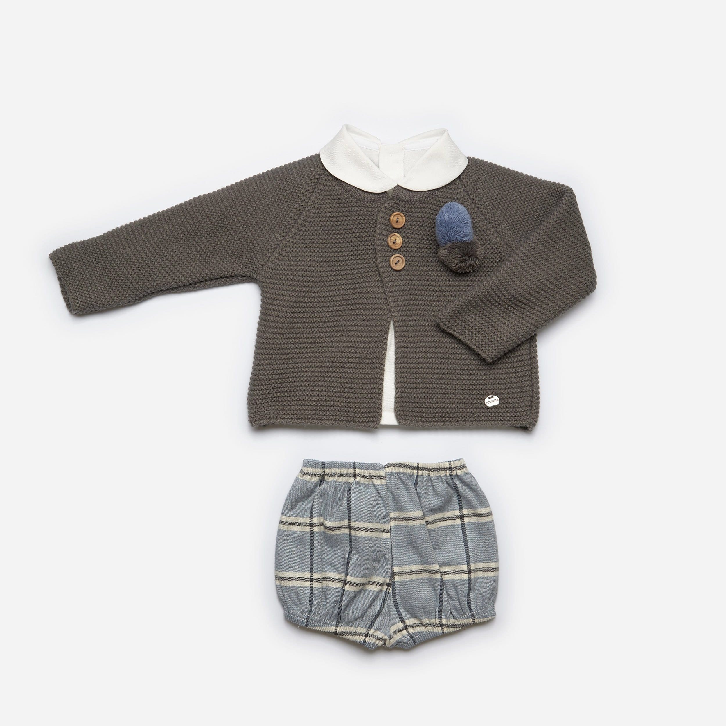 Juliana - Three Piece Check Pom Pom Set - Brown