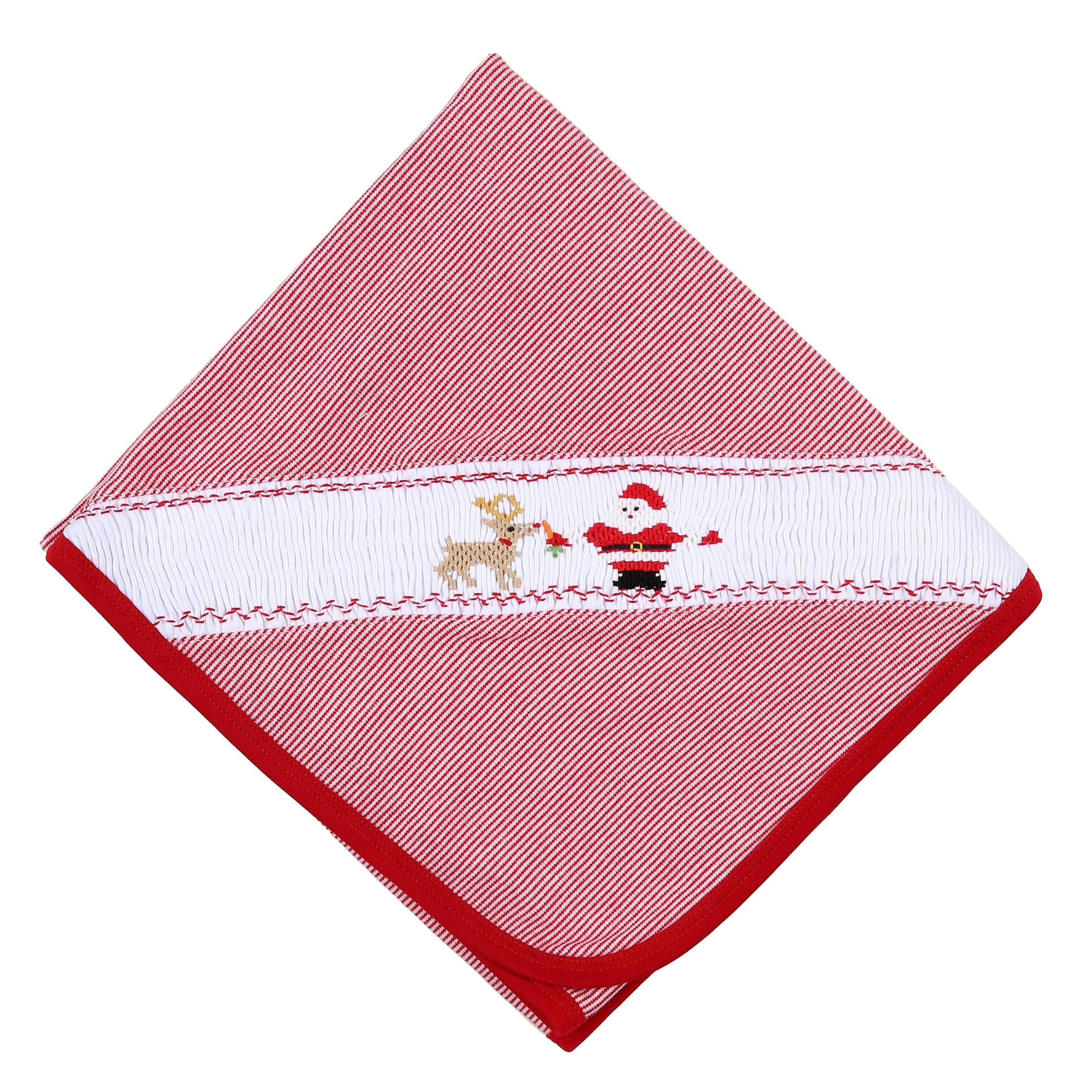 MAGNOLIA BABY - Rudolph & Santa Smocked Blanket - Red