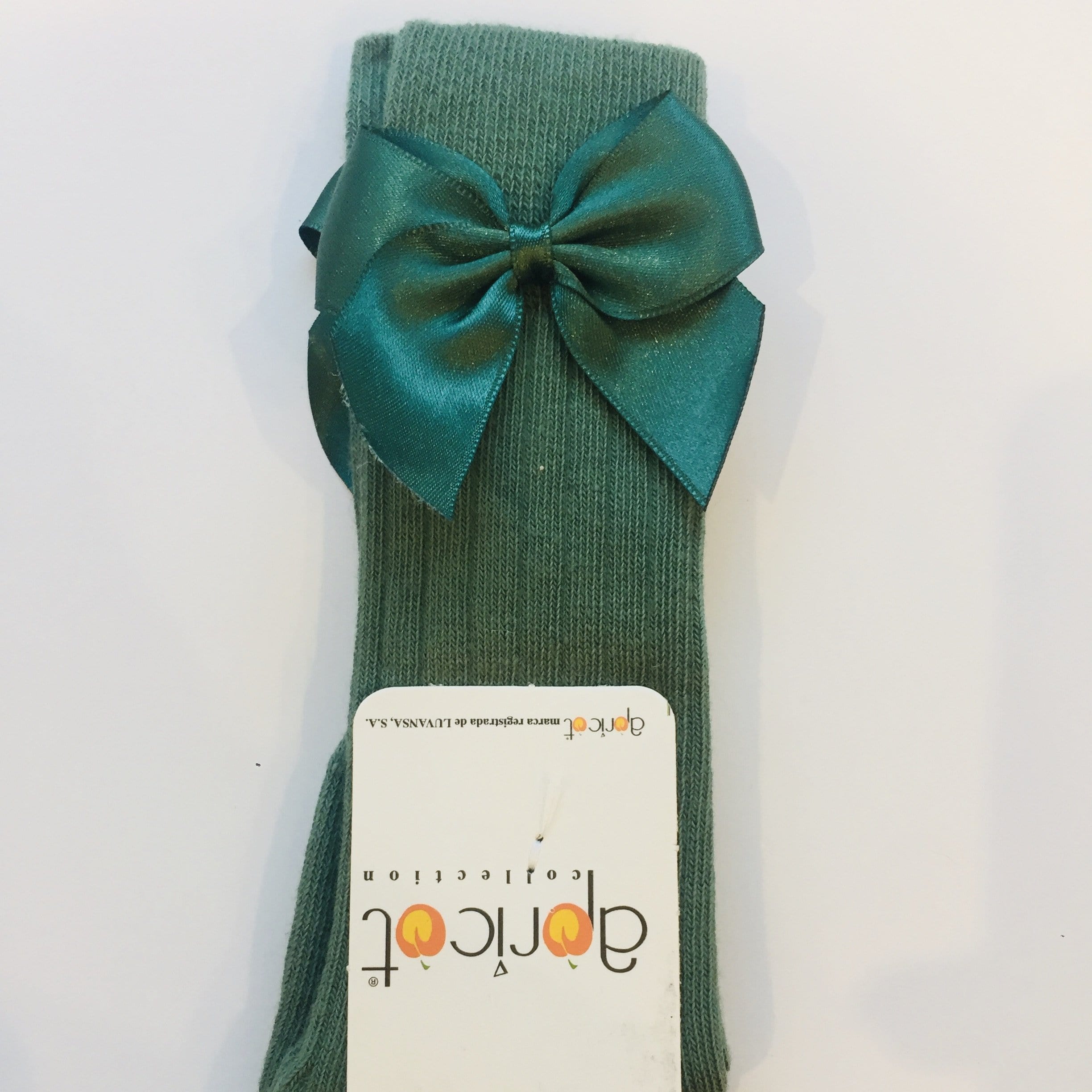 APRICOT - Ribbed Knee High Bow Sock - Olive Green
