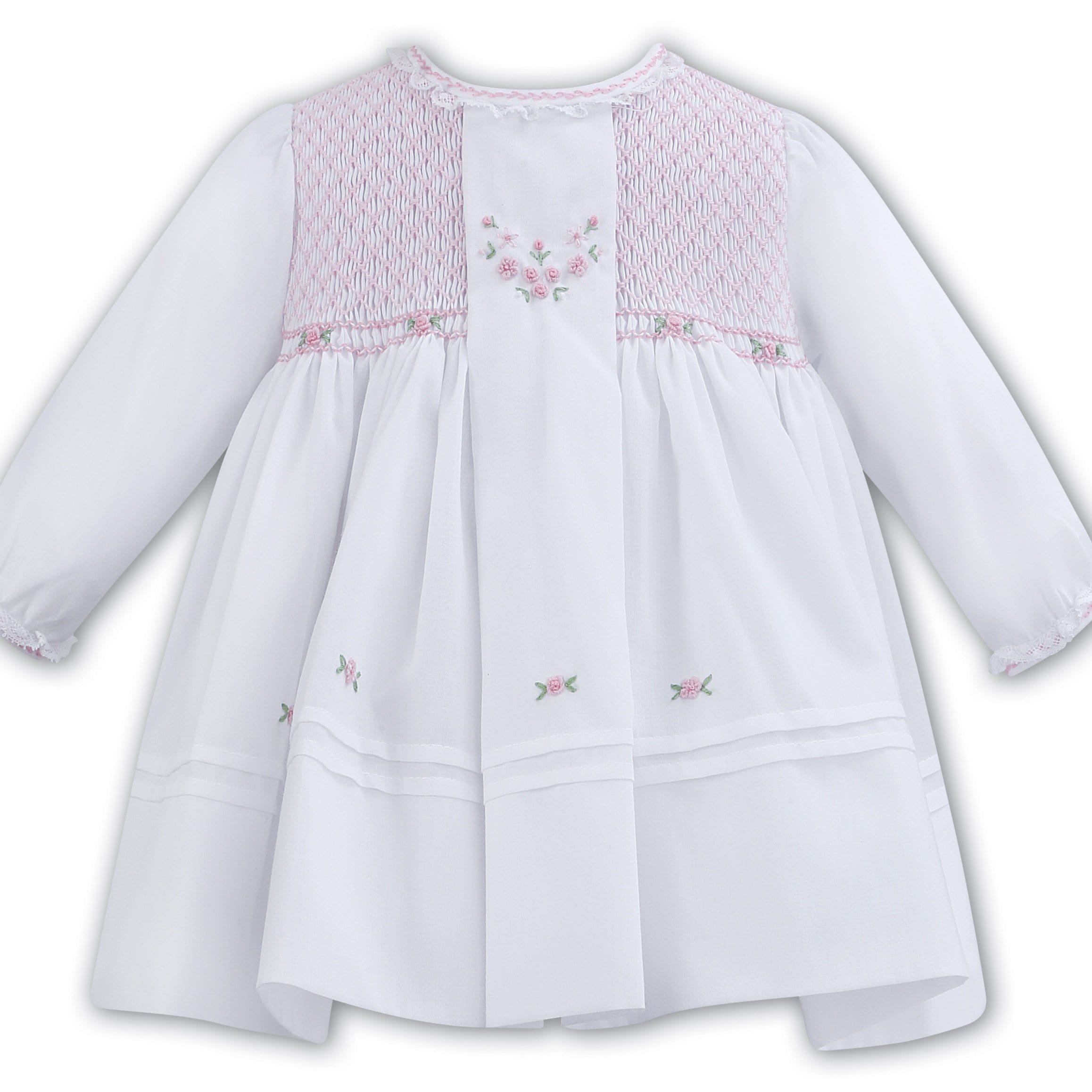 SARAH LOUISE -  Smocked Dress With Rose Bud Detail - White
