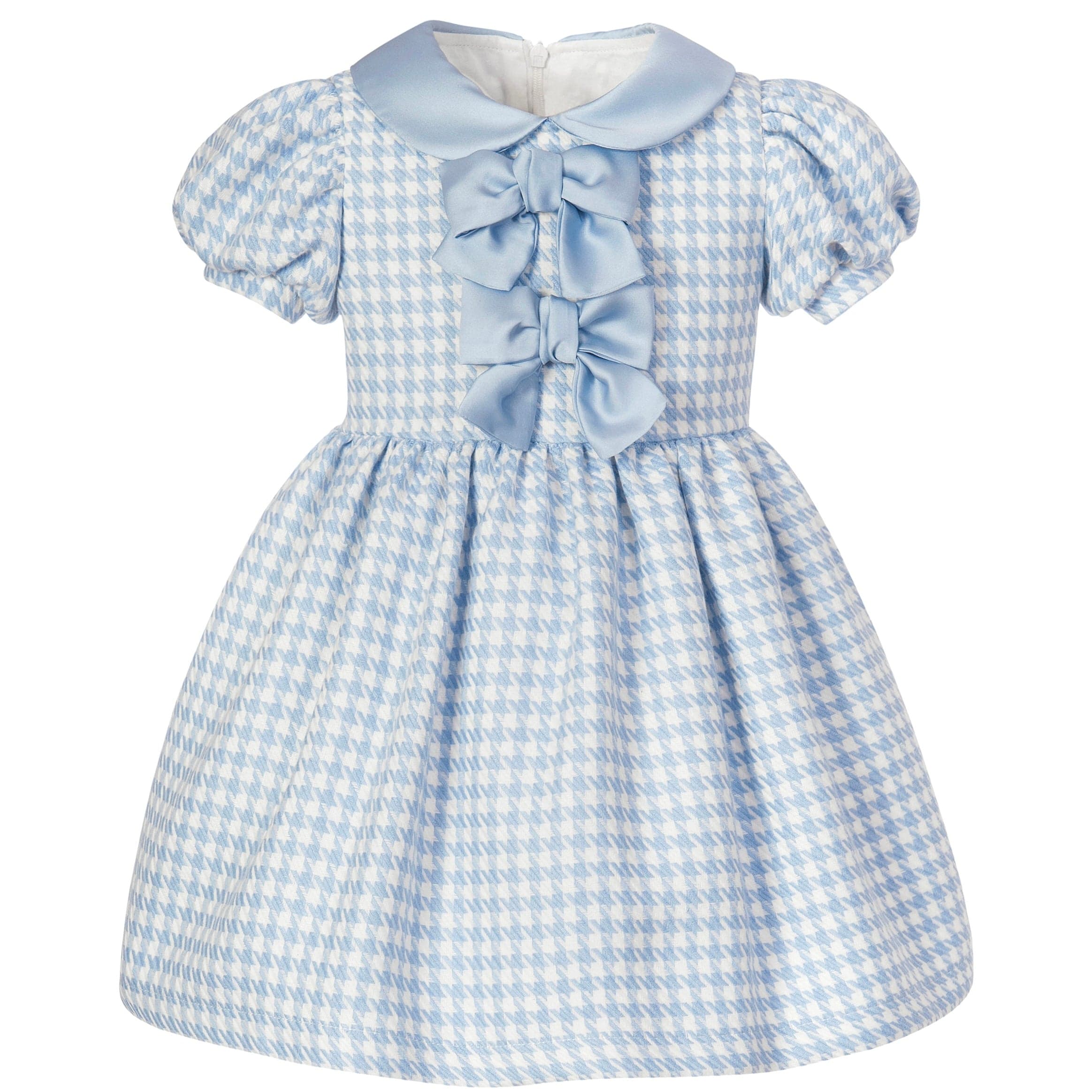 BALLOON CHIC - Double Bow Dog Tooth Dress - Blue