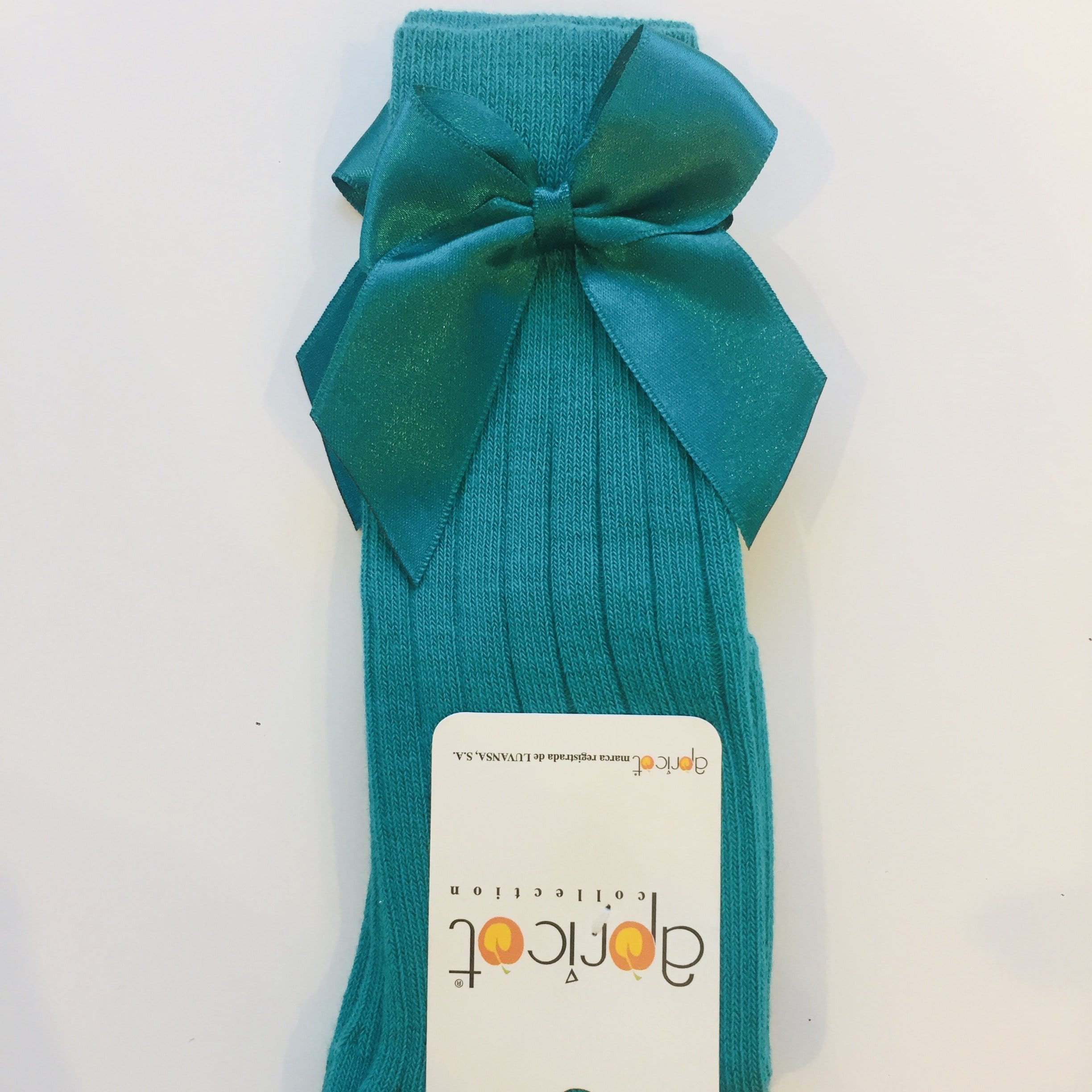 APRICOT - Ribbed Knee High Bow Sock - Jade Green