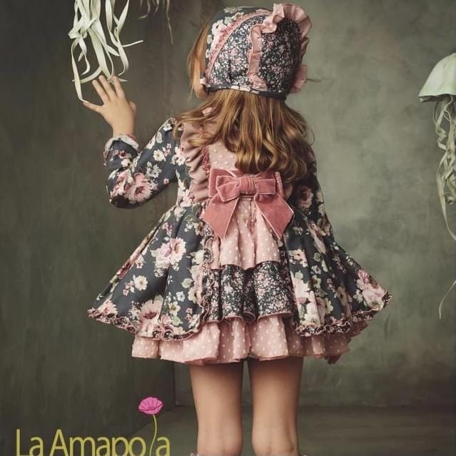 LA AMAPOLA - Martina Baby Dress & Bonnet - Black