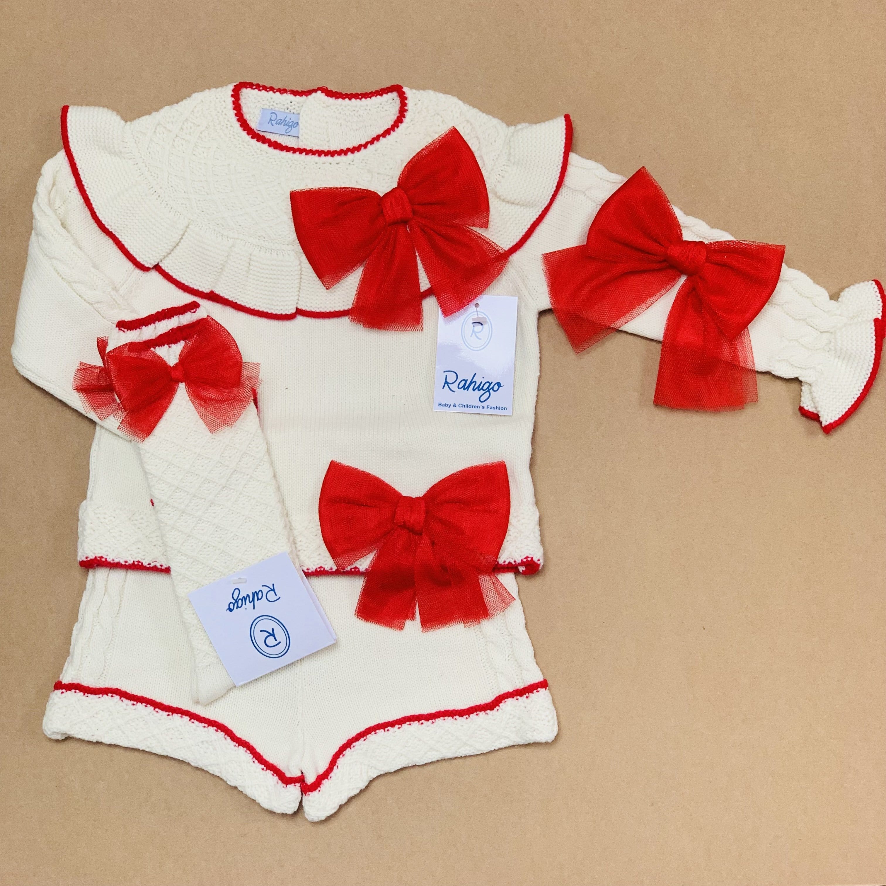 RAHIGO - Four Piece Short Set With Red Tulle Bow - Cream