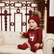Juliana - Reindeer Knit Romper - Burgundy