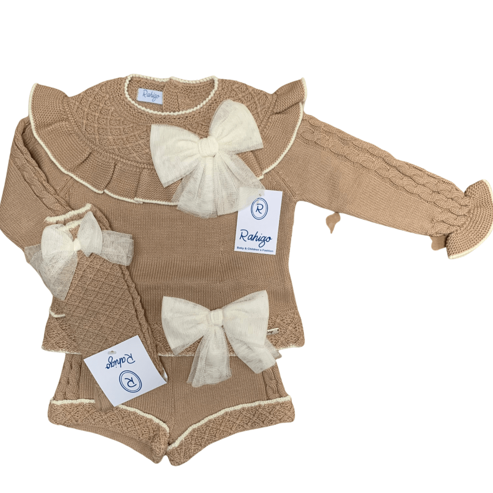 RAHIGO - Three Piece Short Set With Cream Tulle Bow - Camel