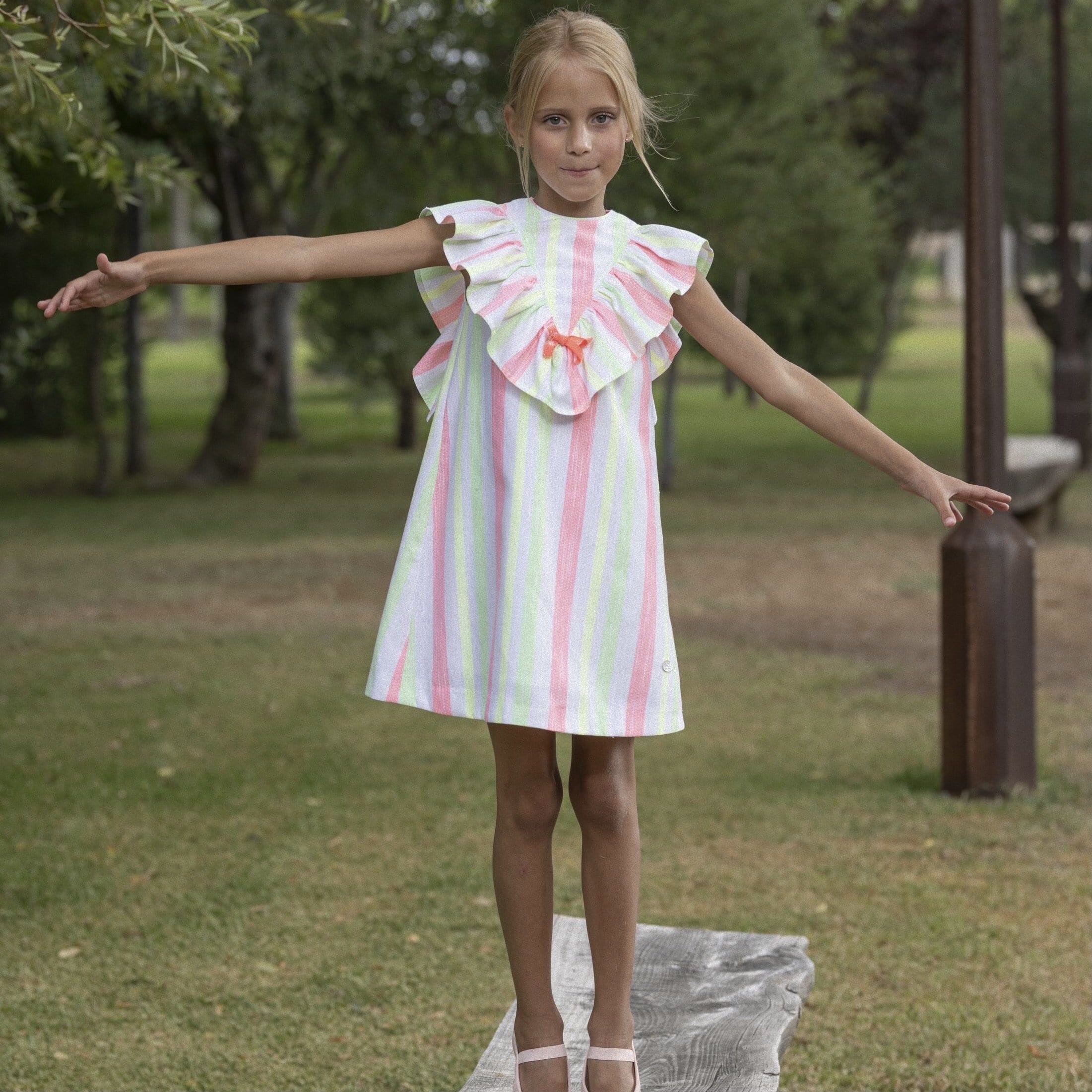 JOSE VARON - Neon Stripe A Line Dress