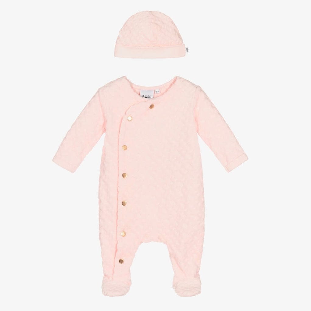 HUGO BOSS - Velour Babygrow  & Hat Set -  Pink