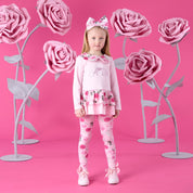 A DEE - Winter Bloom Adeline Rose Print Peplum Legging Set - Pale Pink