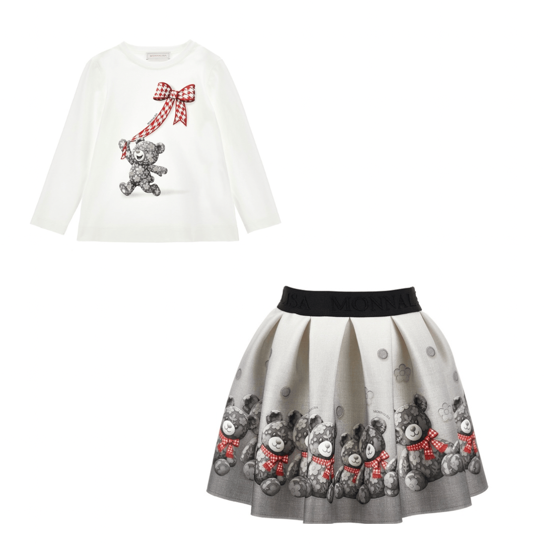 MONNALISA - Teddy Top &  Skirt Set - Red