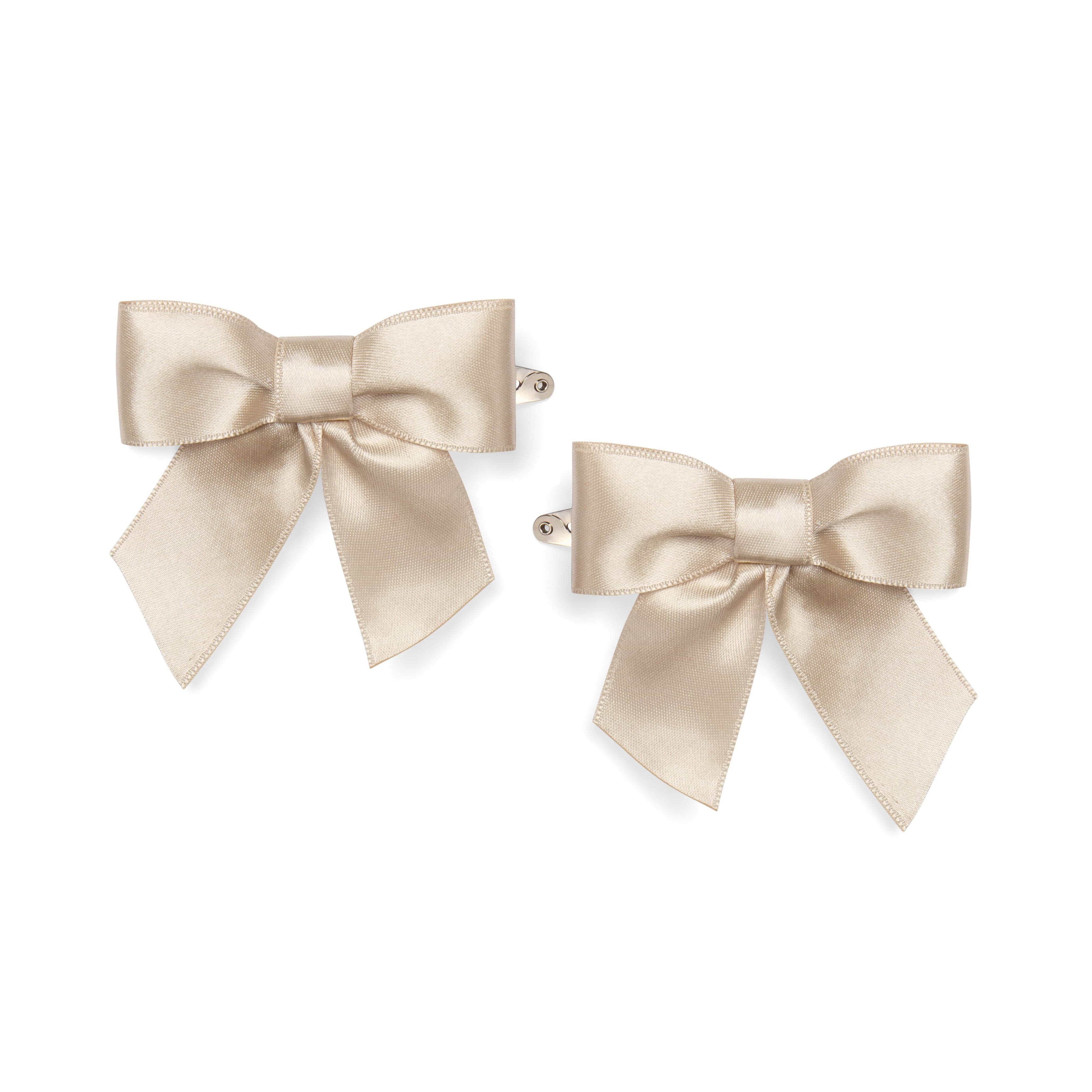 LITTLE A - Little Locket Denver Satin Bow Hair Clip - Stone Beige