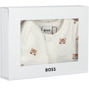 HUGO BOSS - Cotton Print Babygrow  & Hat Set -  Cream