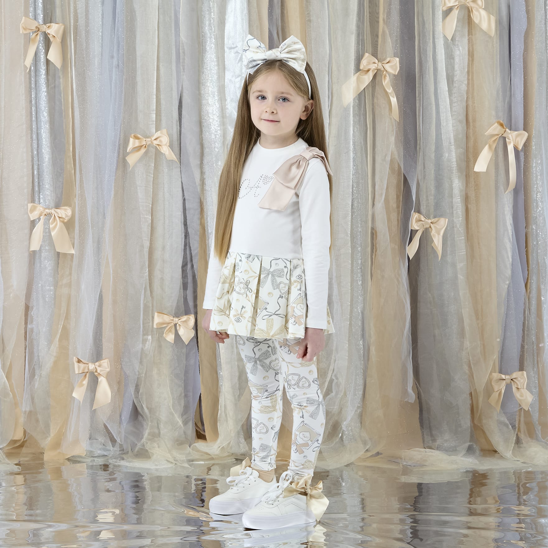 A DEE - Eau De A Dee Blake Bow Print Peplum Legging Set - Snow White