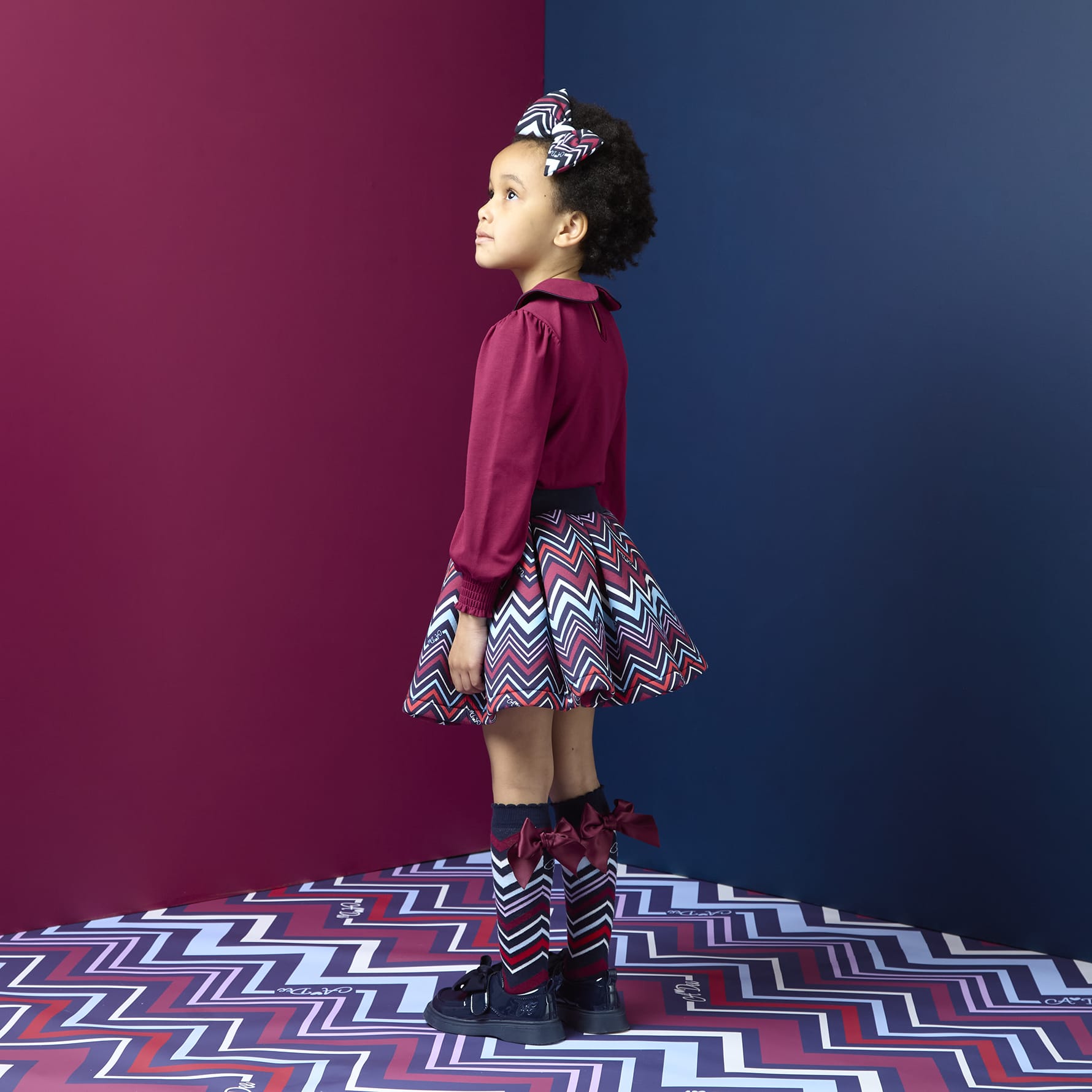A DEE - Chevron Charm Chloe Chevron Print Skirt Set - Deep Cherry