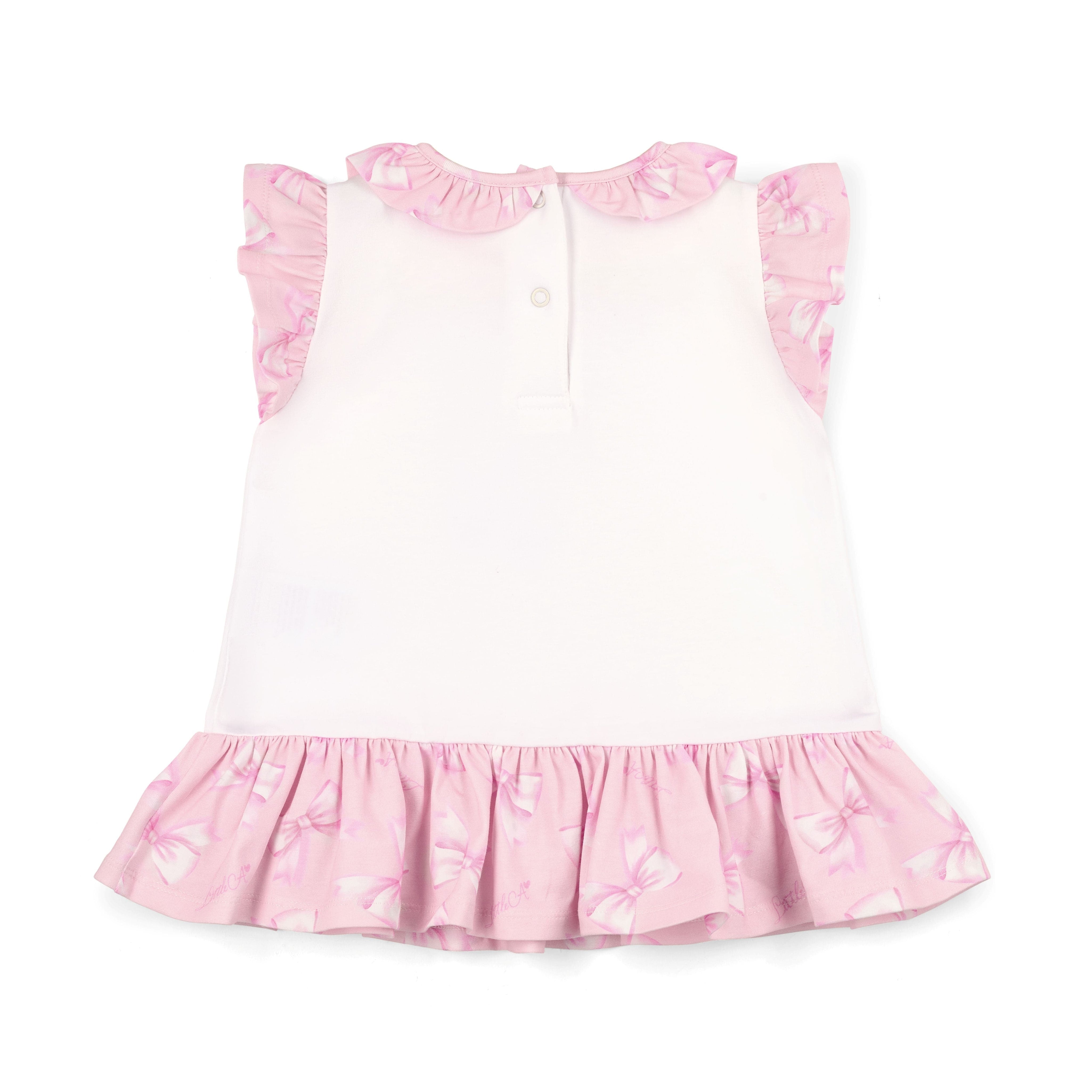 LITTLE A - Perfectly Pink Oriana Bow Print Legging Set - White